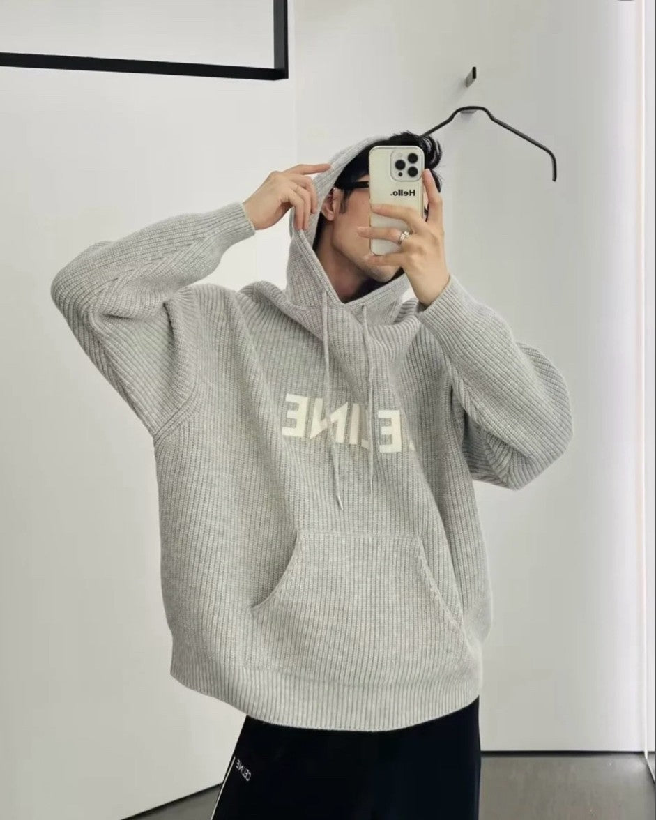 셀린느 레터링 로고 오버핏 울 후드 니트