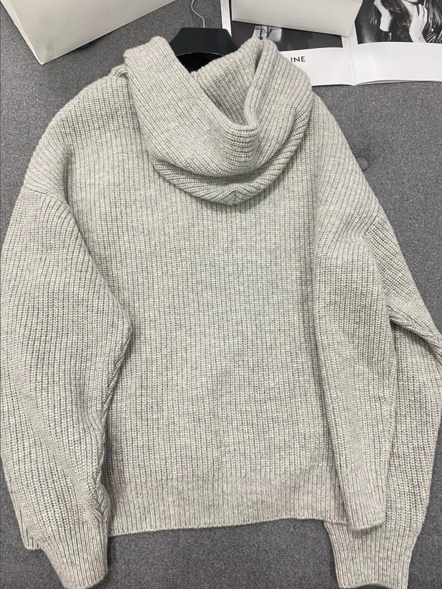 셀린느 레터링 로고 오버핏 울 후드 니트