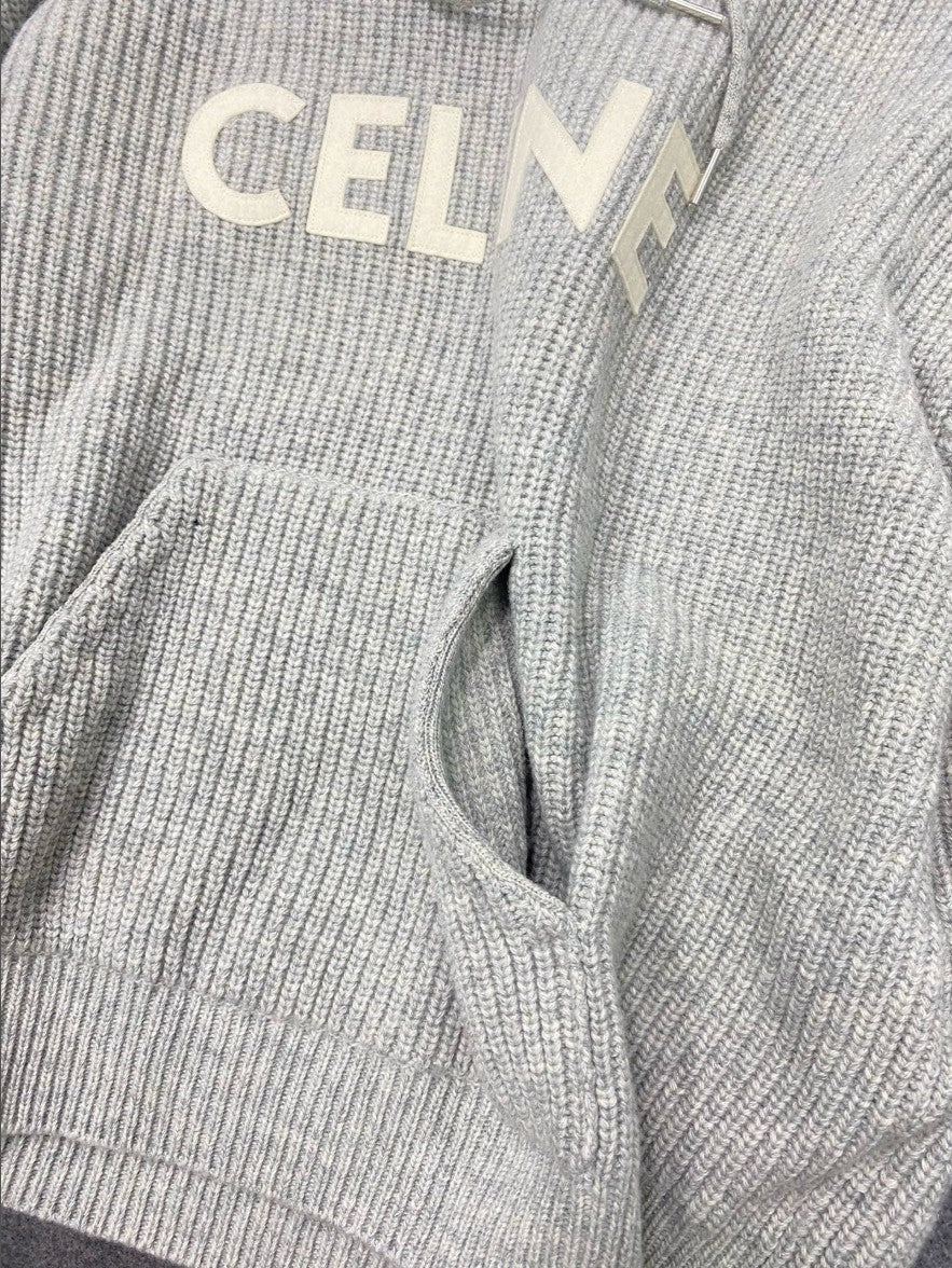 셀린느 레터링 로고 오버핏 울 후드 니트