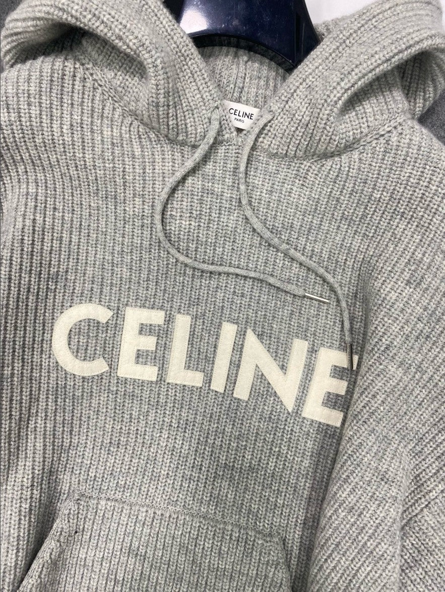 셀린느 레터링 로고 오버핏 울 후드 니트
