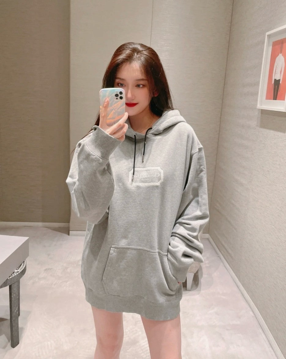 디올 자수 로고 기모 후드티