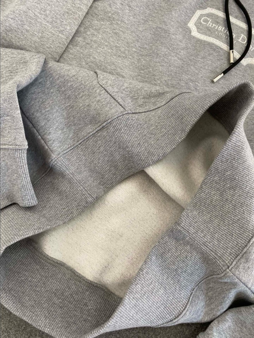 디올 자수 로고 기모 후드티