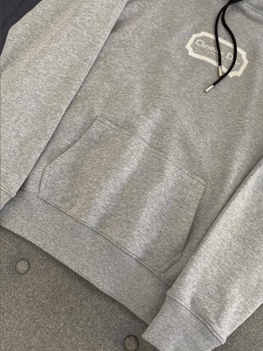 디올 자수 로고 기모 후드티