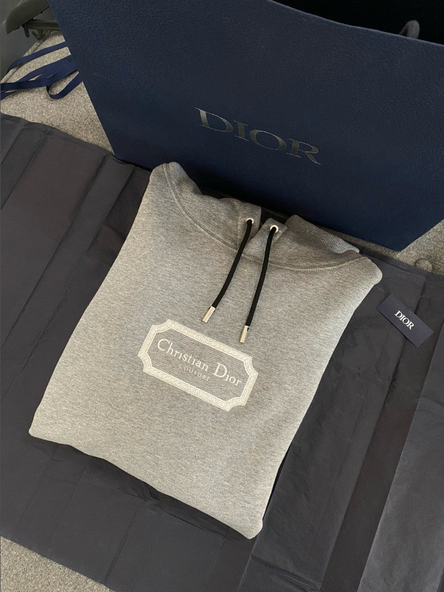 디올 자수 로고 기모 후드티