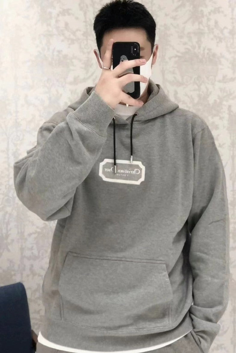 디올 자수 로고 기모 후드티