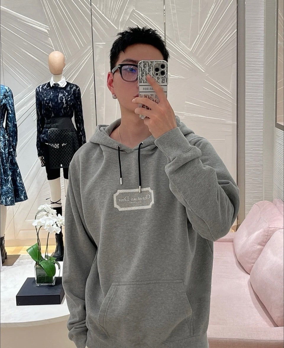 디올 자수 로고 기모 후드티