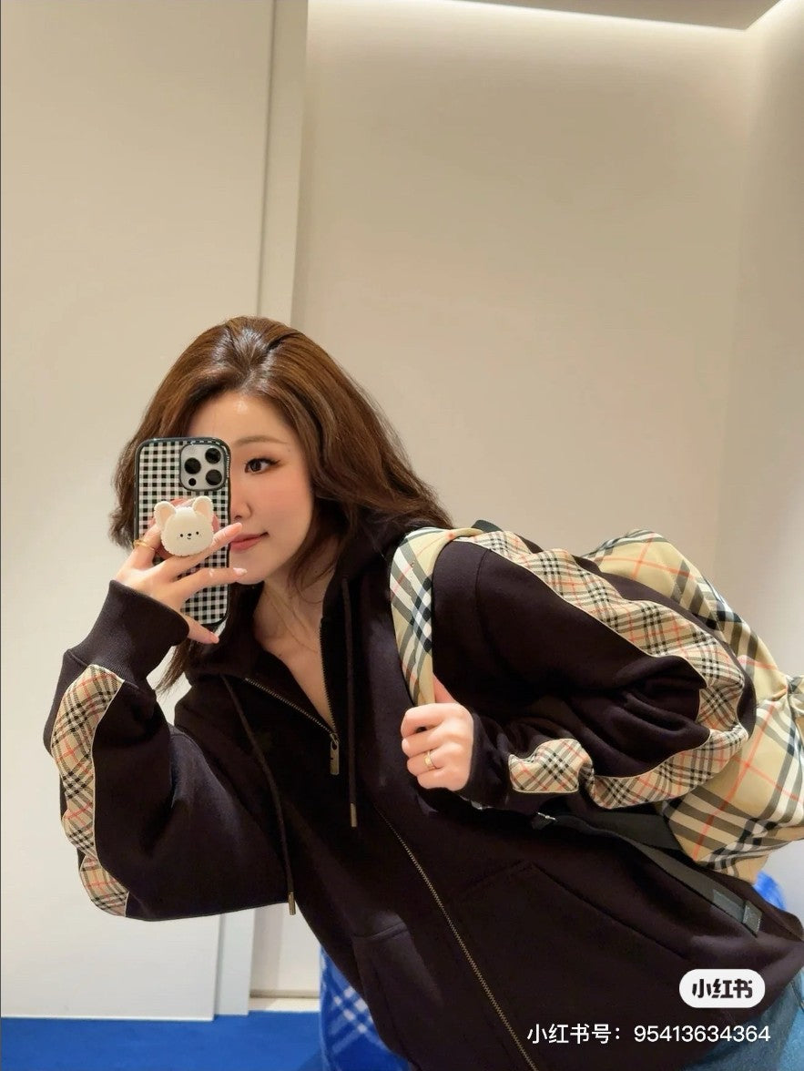 버버리 사이드 스몰 체크 후드 집업