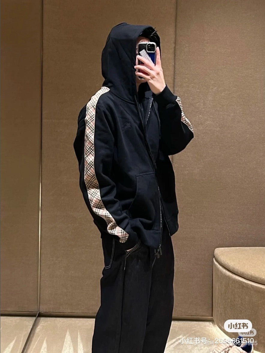 버버리 사이드 스몰 체크 후드 집업