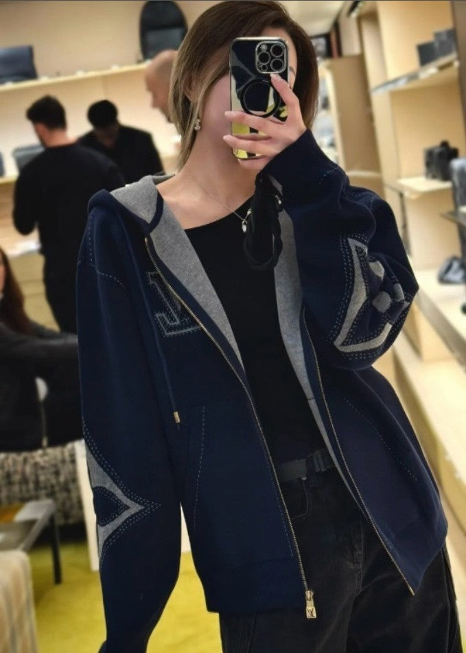 루이비통 LV 로고 아플리케 니트 후드 집업