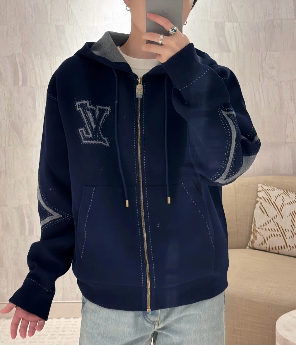 루이비통 LV 로고 아플리케 니트 후드 집업