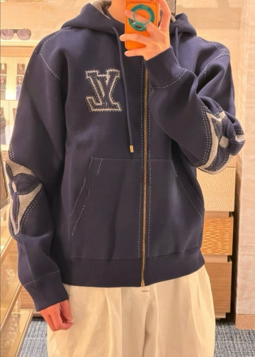 루이비통 LV 로고 아플리케 니트 후드 집업