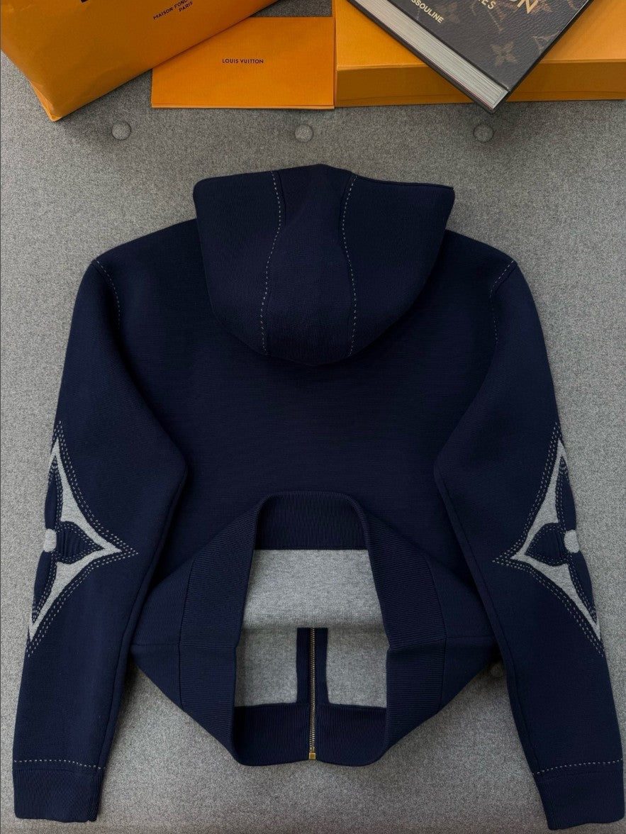 루이비통 LV 로고 아플리케 니트 후드 집업
