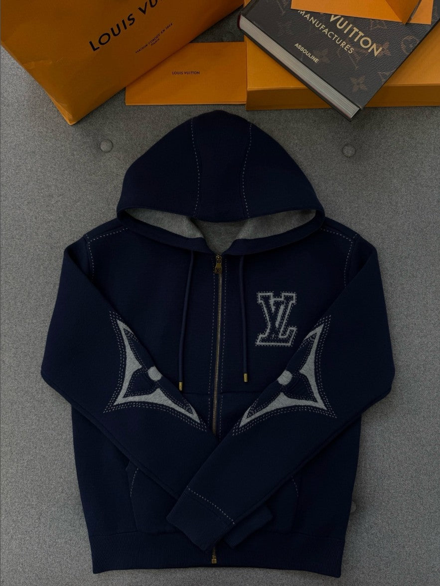 루이비통 LV 로고 아플리케 니트 후드 집업