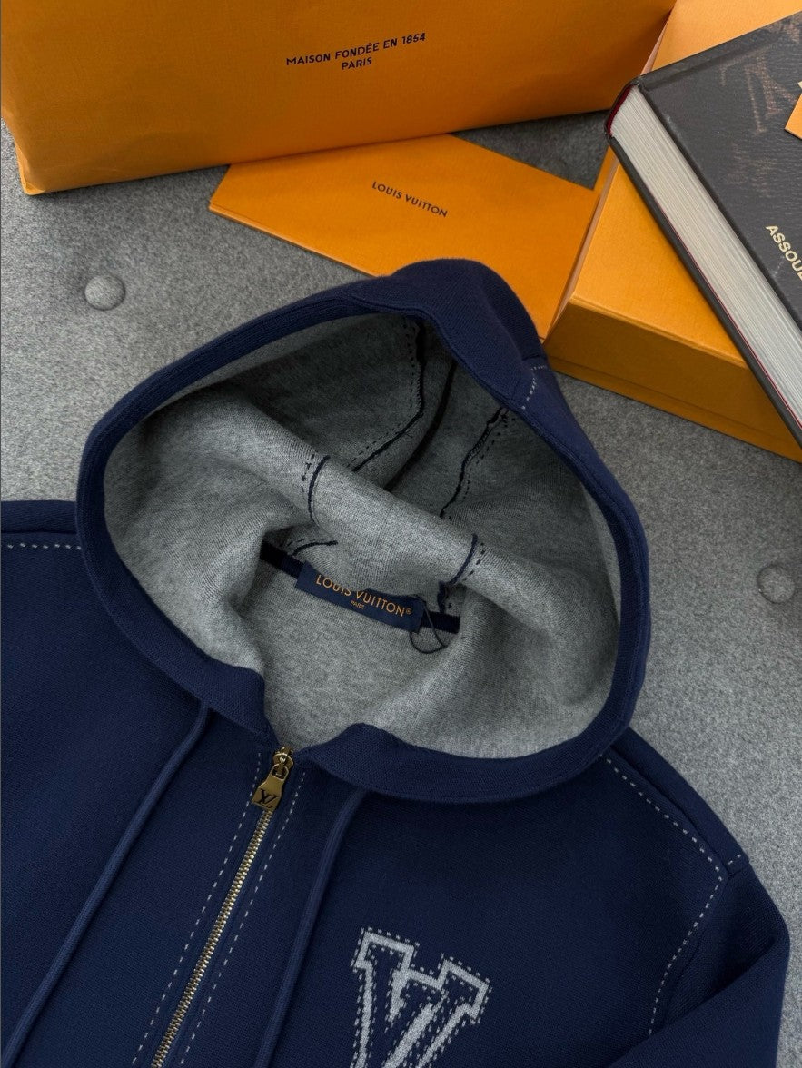 루이비통 LV 로고 아플리케 니트 후드 집업