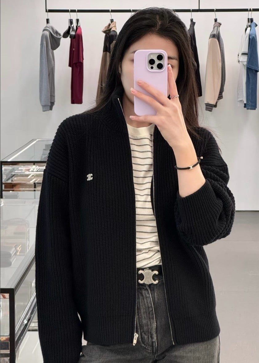 셀린느 하이넥 울 니트 집업