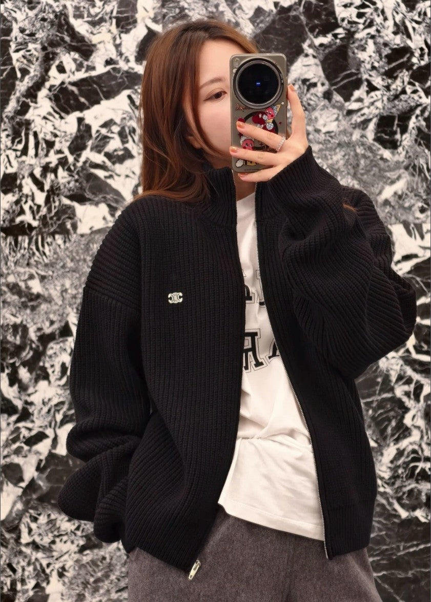 셀린느 하이넥 울 니트 집업