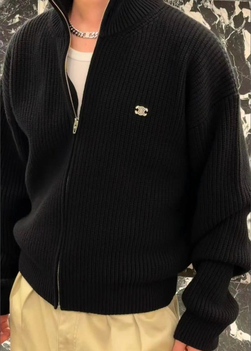 셀린느 하이넥 울 니트 집업