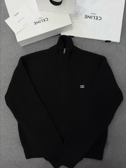 셀린느 하이넥 울 니트 집업