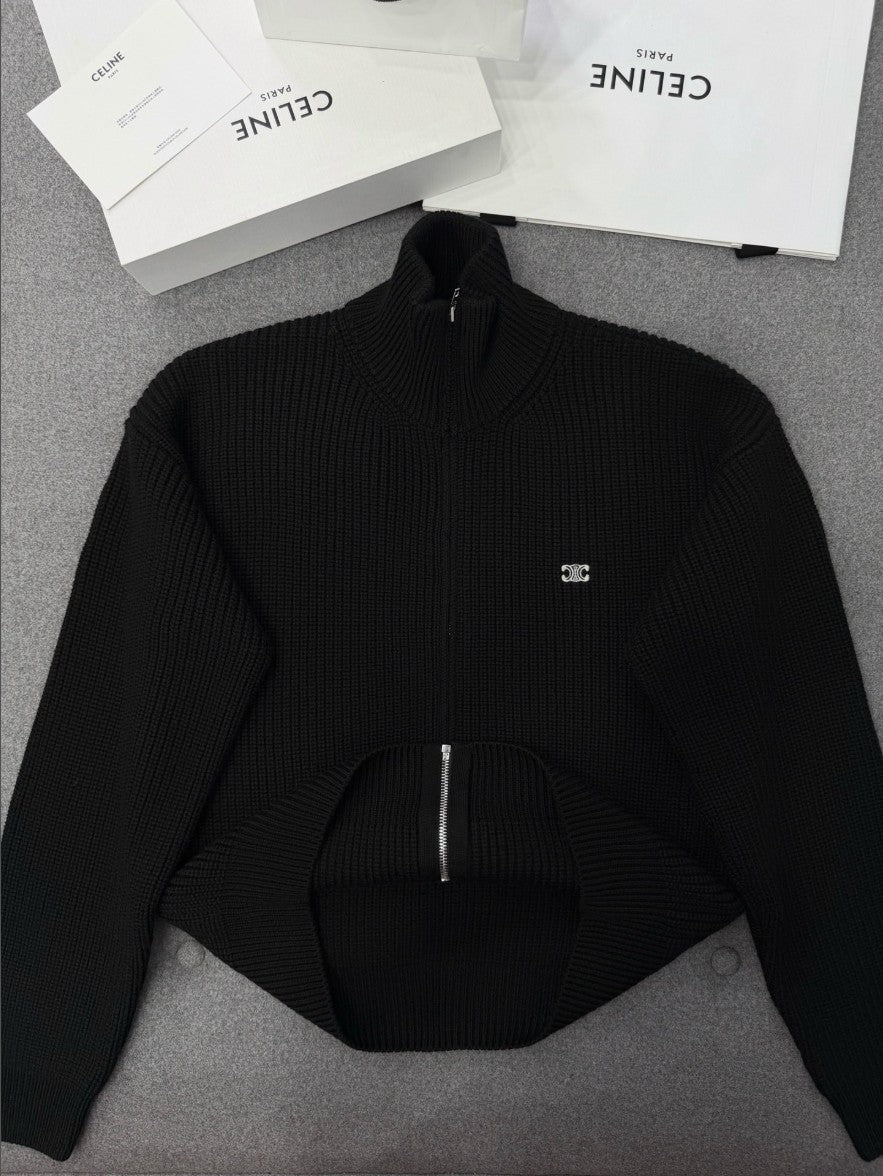 셀린느 하이넥 울 니트 집업