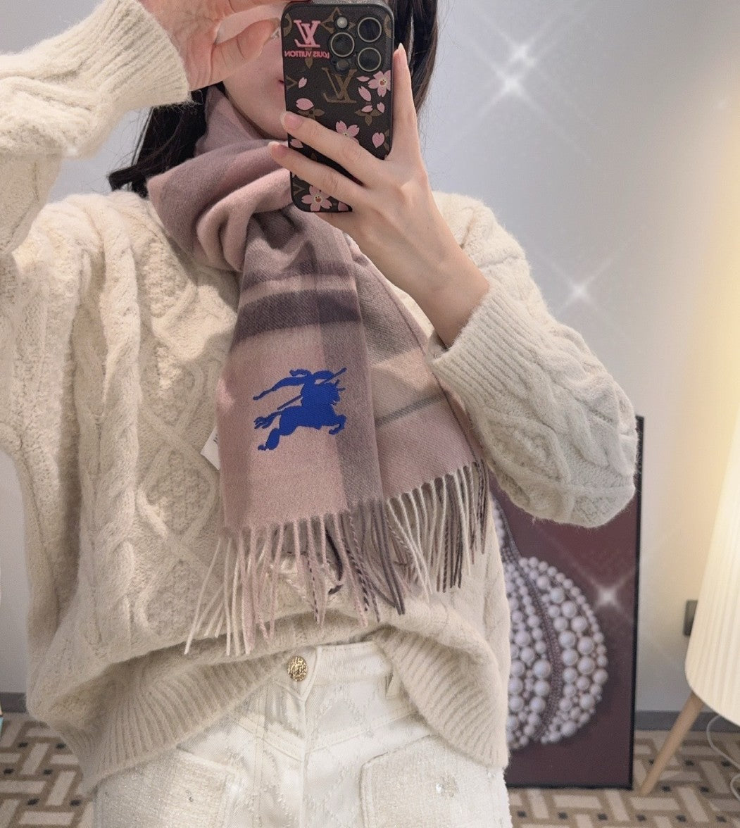 버버리 블루 자수 로고 캐시미어 머플러