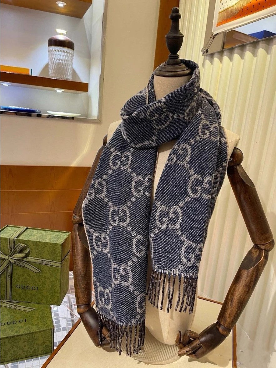 구찌 GG 로고 실크 울 머플러