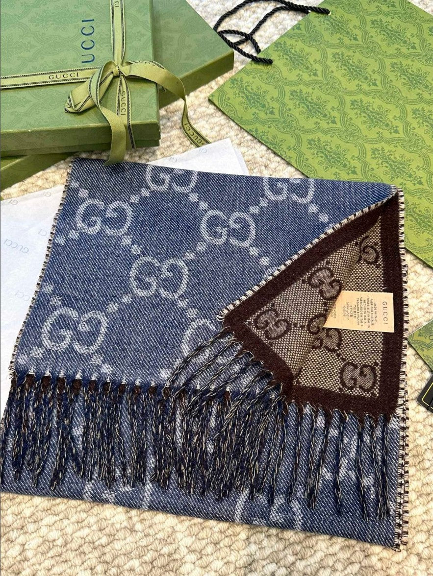 구찌 GG 로고 실크 울 머플러