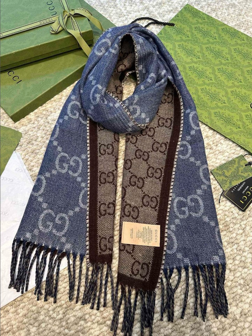 구찌 GG 로고 실크 울 머플러