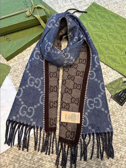 구찌 GG 로고 실크 울 머플러