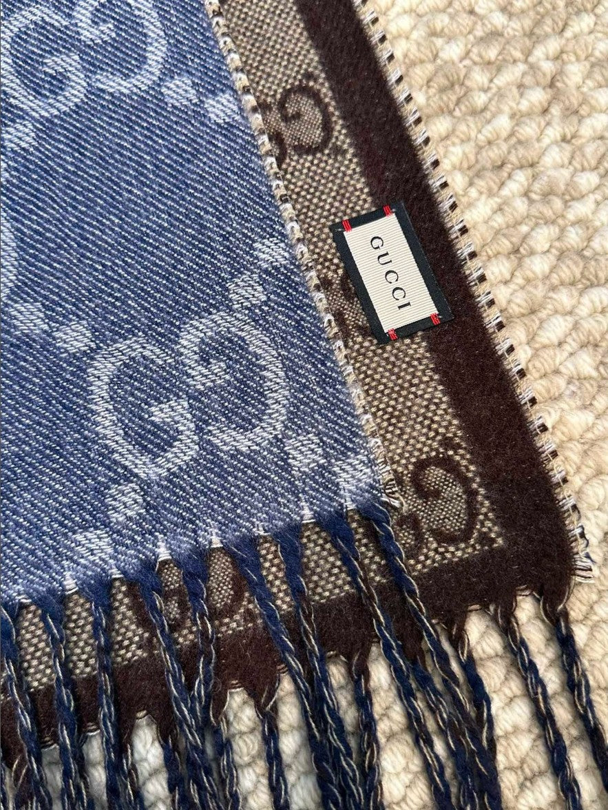 구찌 GG 로고 실크 울 머플러