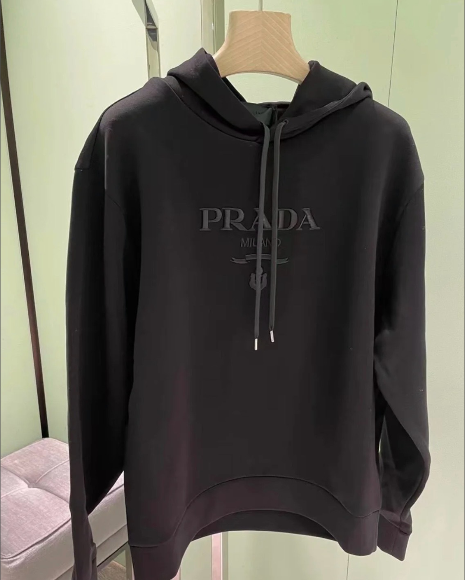 프라다 자수 레터링 로고 오버핏 후드티