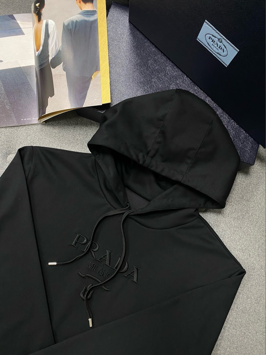 프라다 자수 레터링 로고 오버핏 후드티