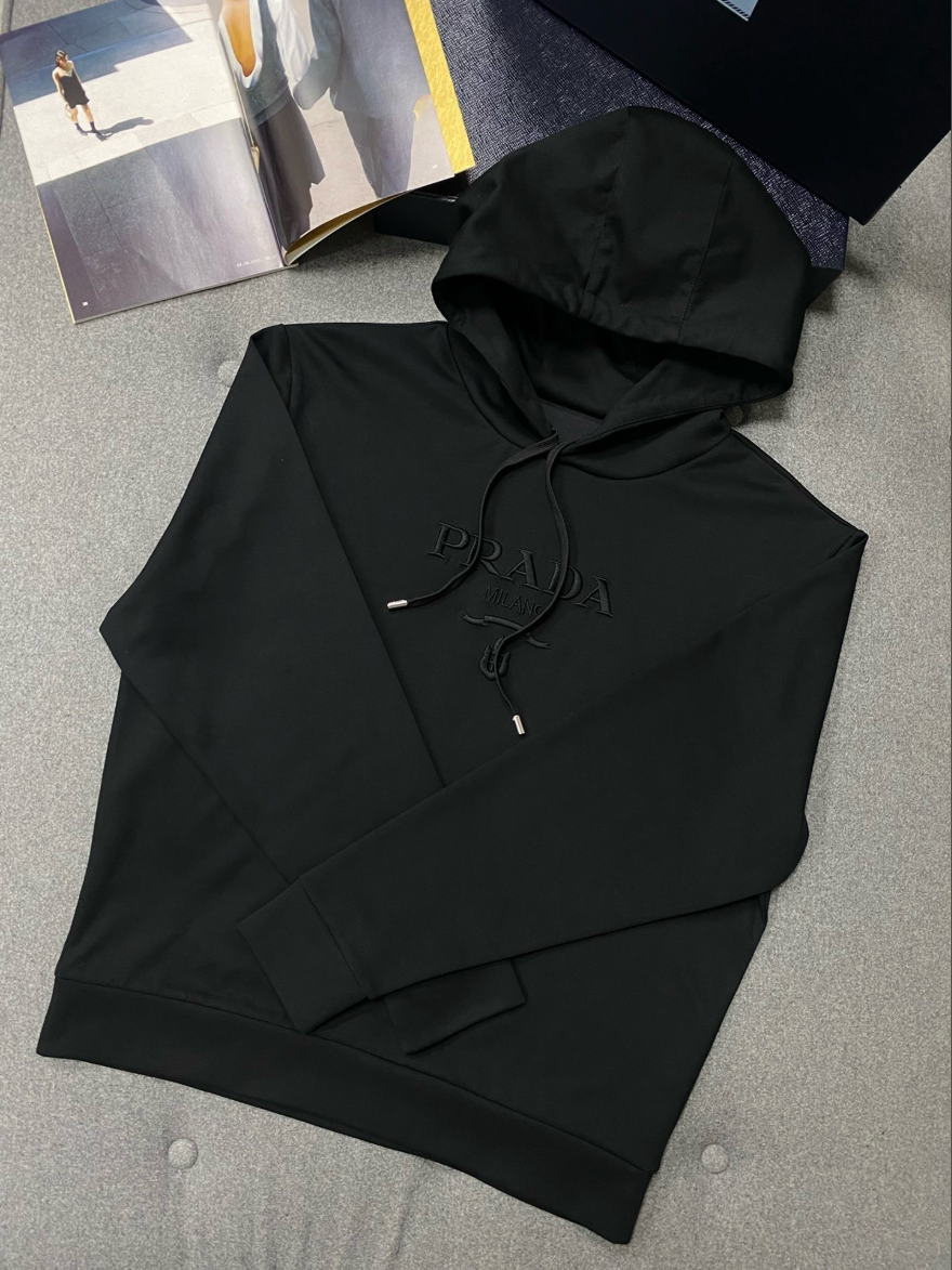 프라다 자수 레터링 로고 오버핏 후드티
