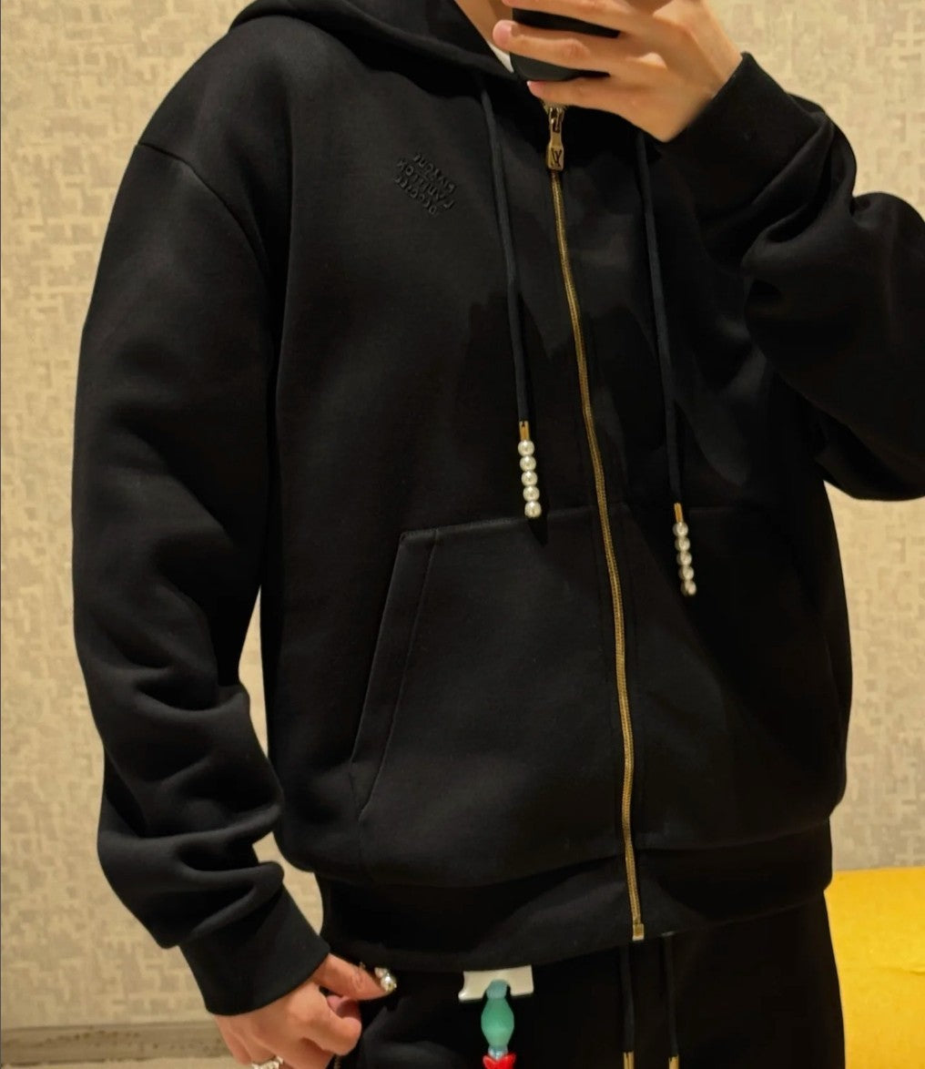 루이비통 자수 로고 진주 팬던트 후드 집업