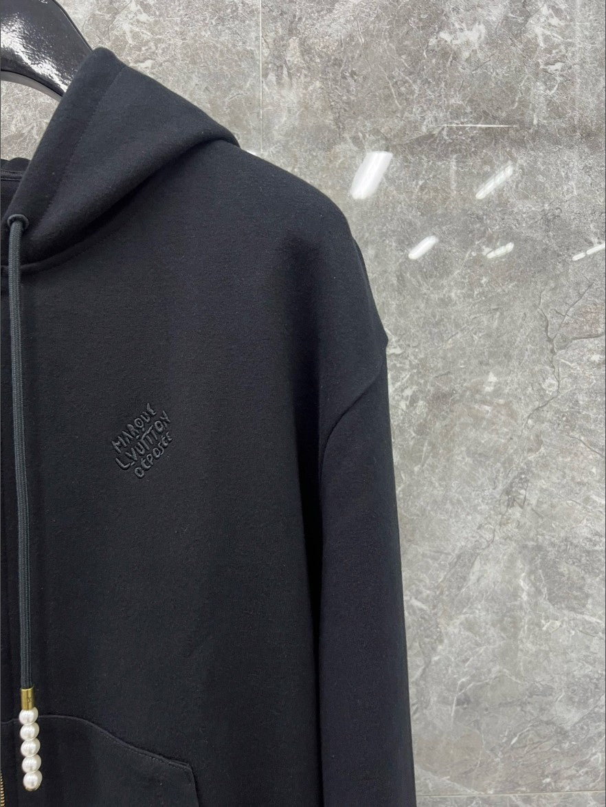 루이비통 자수 로고 진주 팬던트 후드 집업