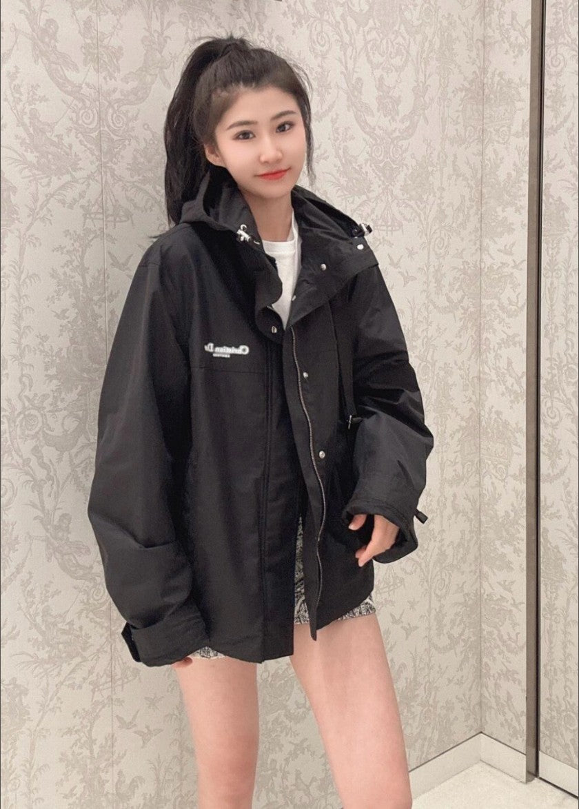 디올 형광 레터링 로고 후드 집업 자켓