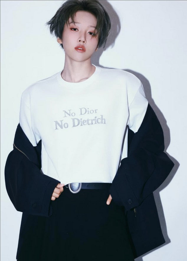 디올 여성 자수 레터링 로고 반팔티