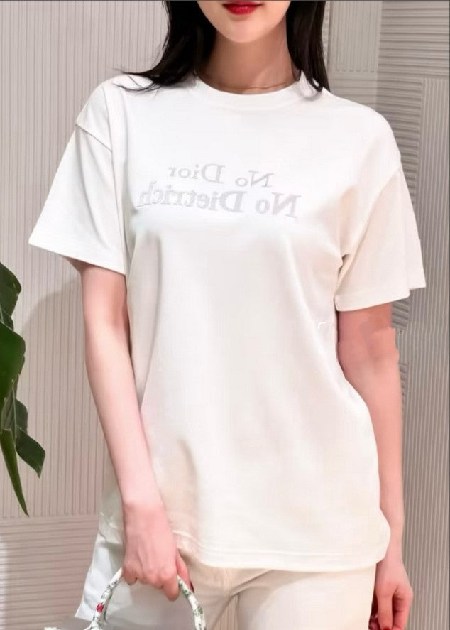 디올 여성 자수 레터링 로고 반팔티