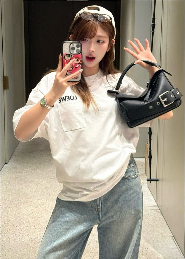 로에베 포켓 자수 로고 반팔티