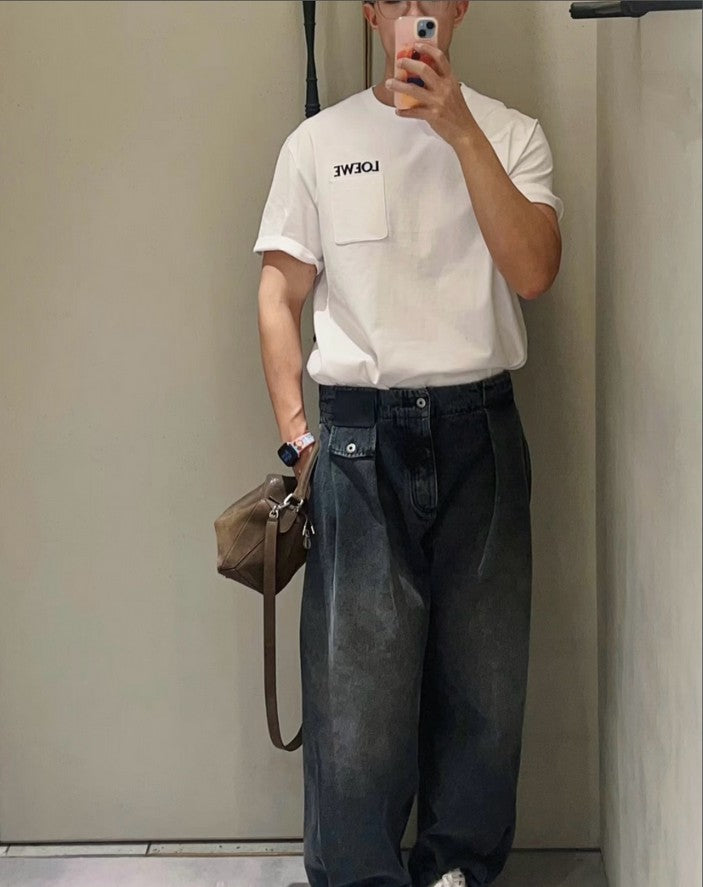 로에베 포켓 자수 로고 반팔티