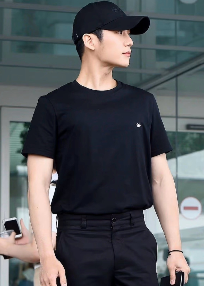 디올 꿀벌 자수 로고 라운드 반팔티