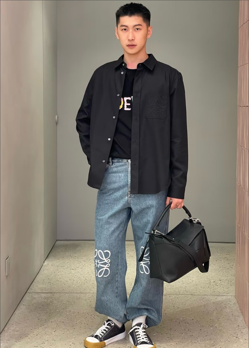 로에베 포켓 자수 로고 오버핏 남방 셔츠
